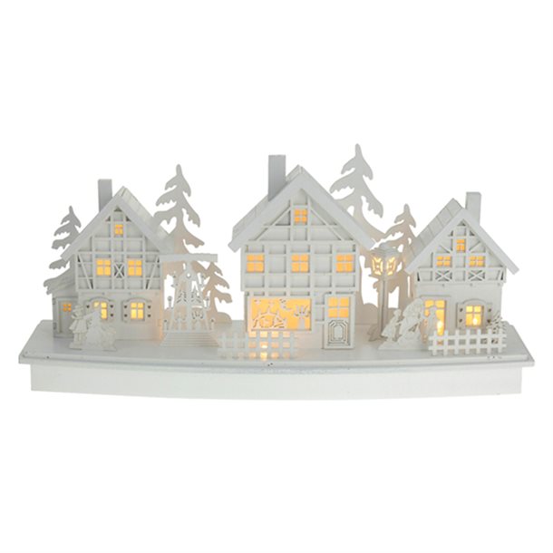 Julelandsby dekoration i hvidmalet træ med LED-lys - Model C DH9896290C